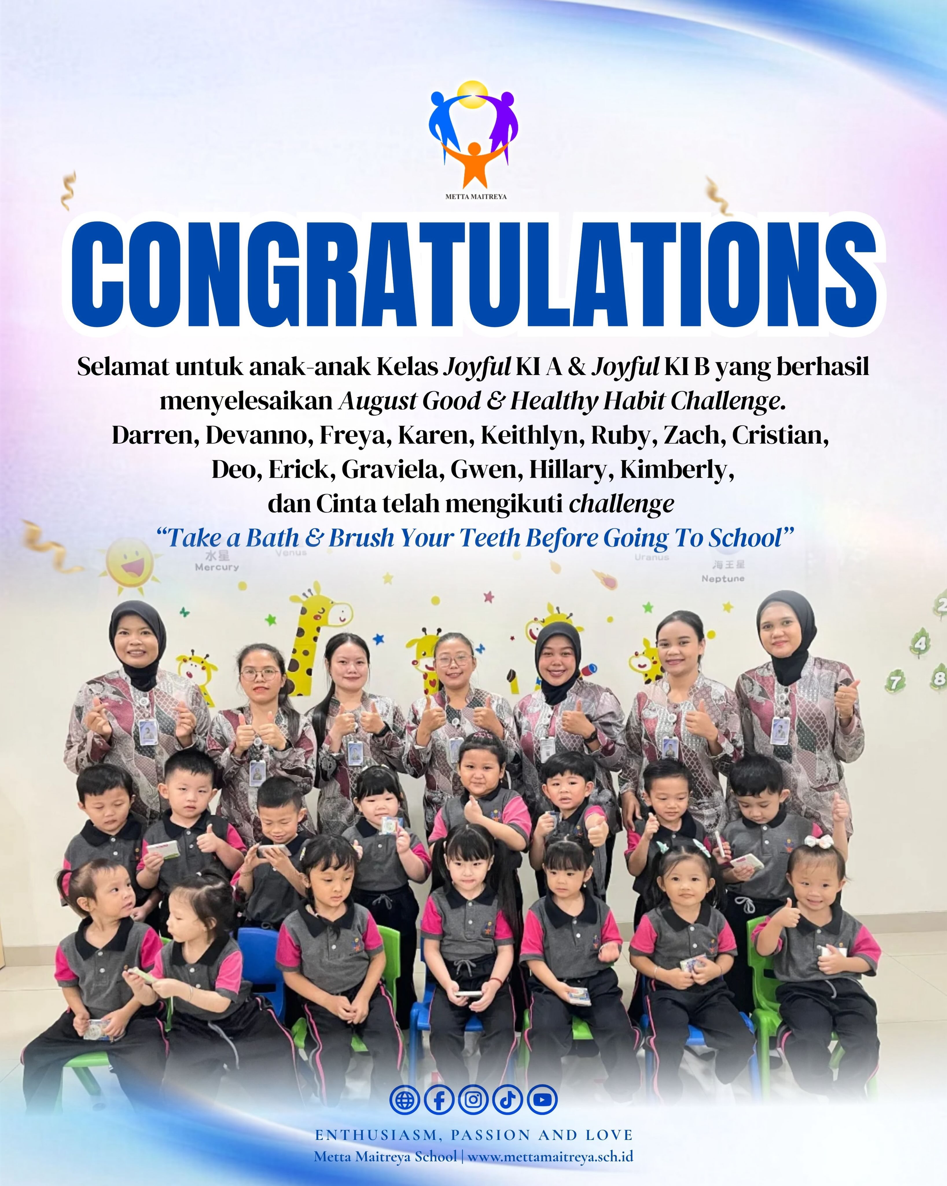 CONGRATULATIONS LITTLE CHAMPIONS! for complete challenge "Take a Bath & Brush Your Teeth Before Going To School"